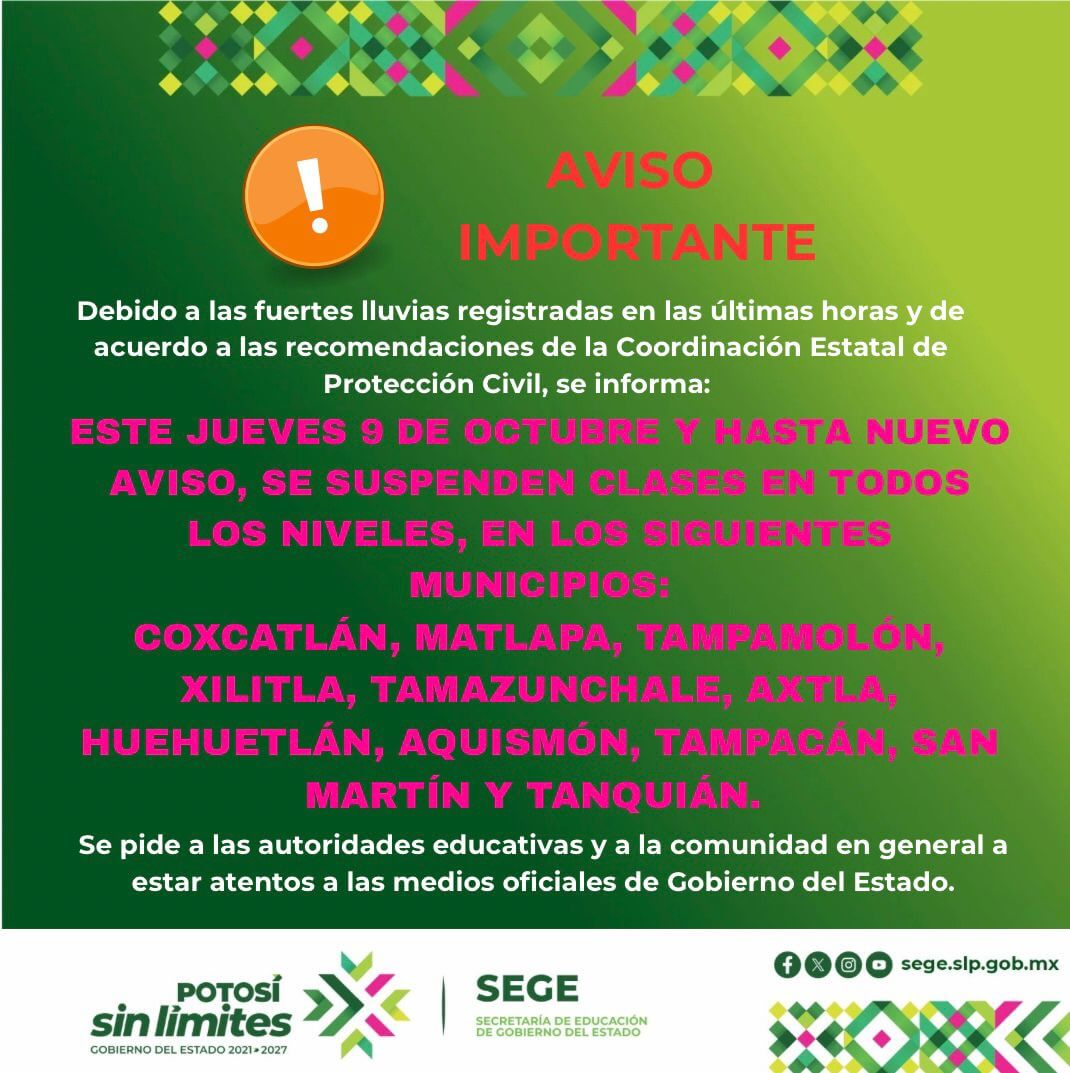 Se suspenden clases en distintos municipios por fuertes lluvias