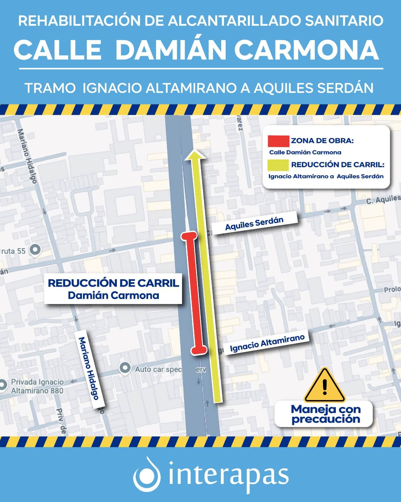 Interapas realiza obras de rehabilitación sanitaria en la calle Damián Carmona