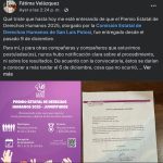 Activista exhibe en redes entrega “en lo oscurito” del Premio Estatal de Derechos Humanos SLP