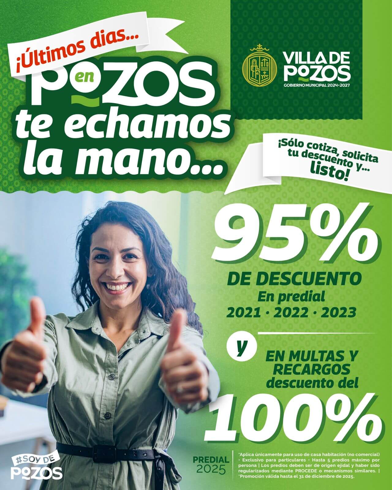 Últimos días de descuentos en estímulos fiscales para regularización de predial en villa de pozos