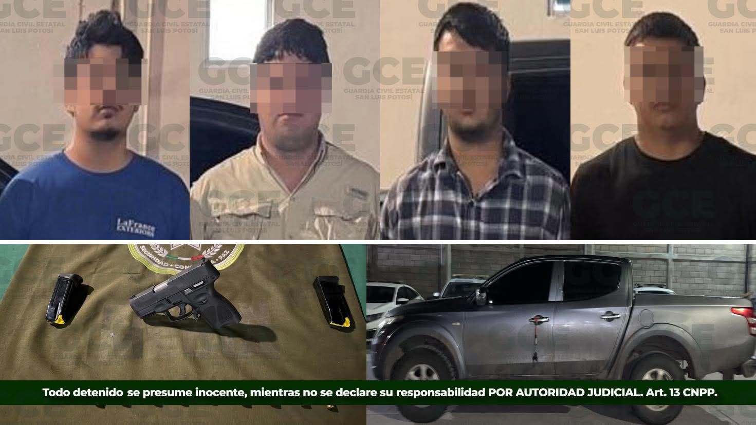 Caen cuatro sujetos en San Ciro de Agosto, les aseguran pistola y cartuchos