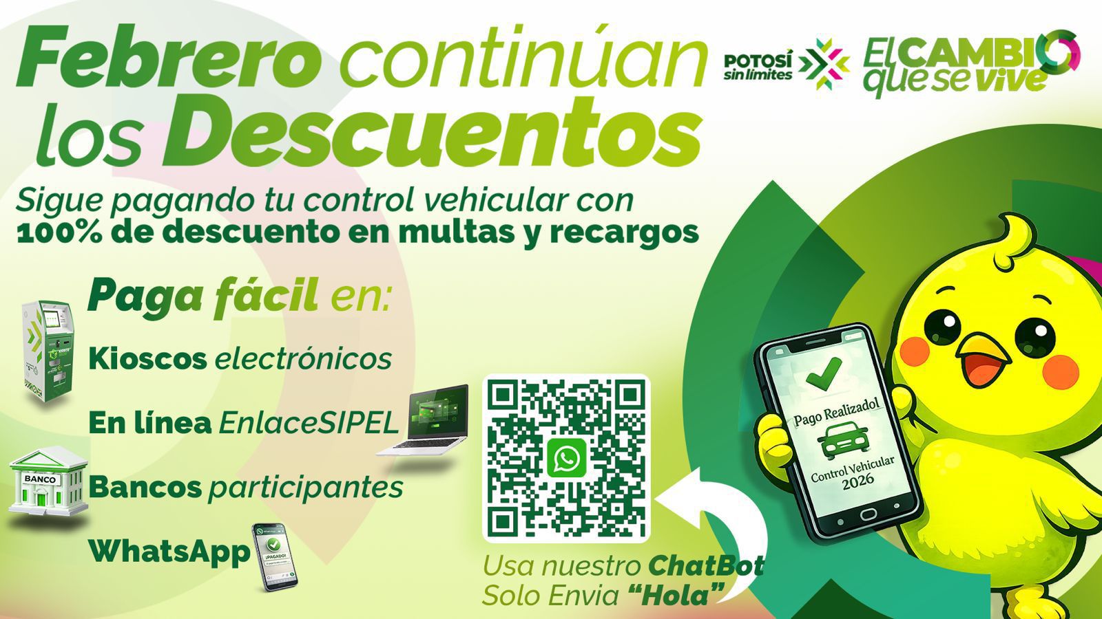 Alivio al bolsillo: continúan descuentos totales en control vehicular