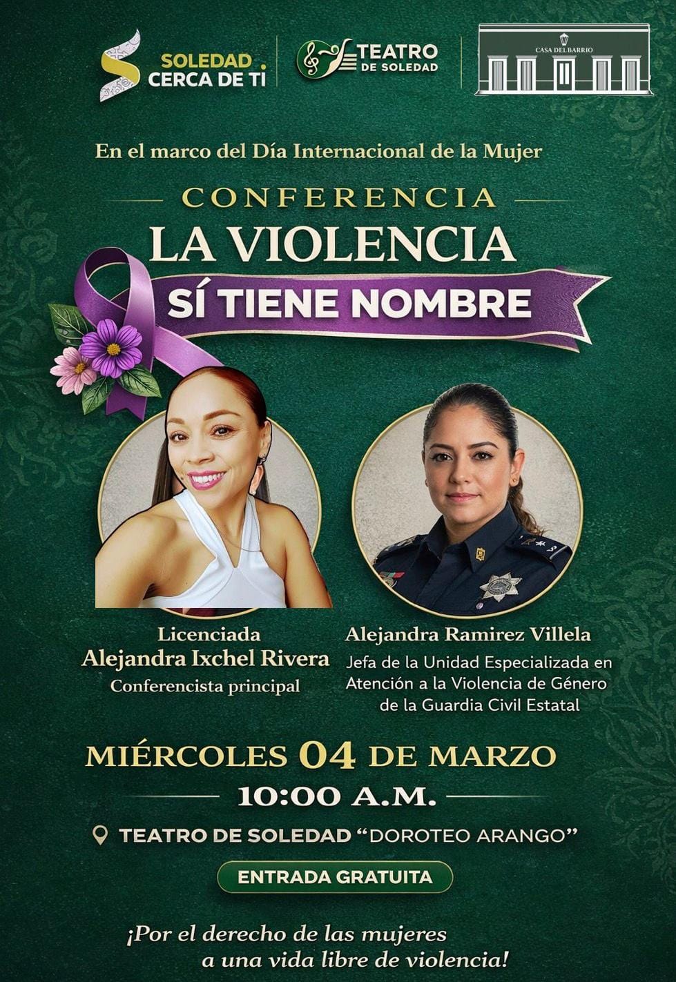 En el marco del 8M, teatro de Soledad invita a presenciar conferencia "la violencia sí tiene nombre" 