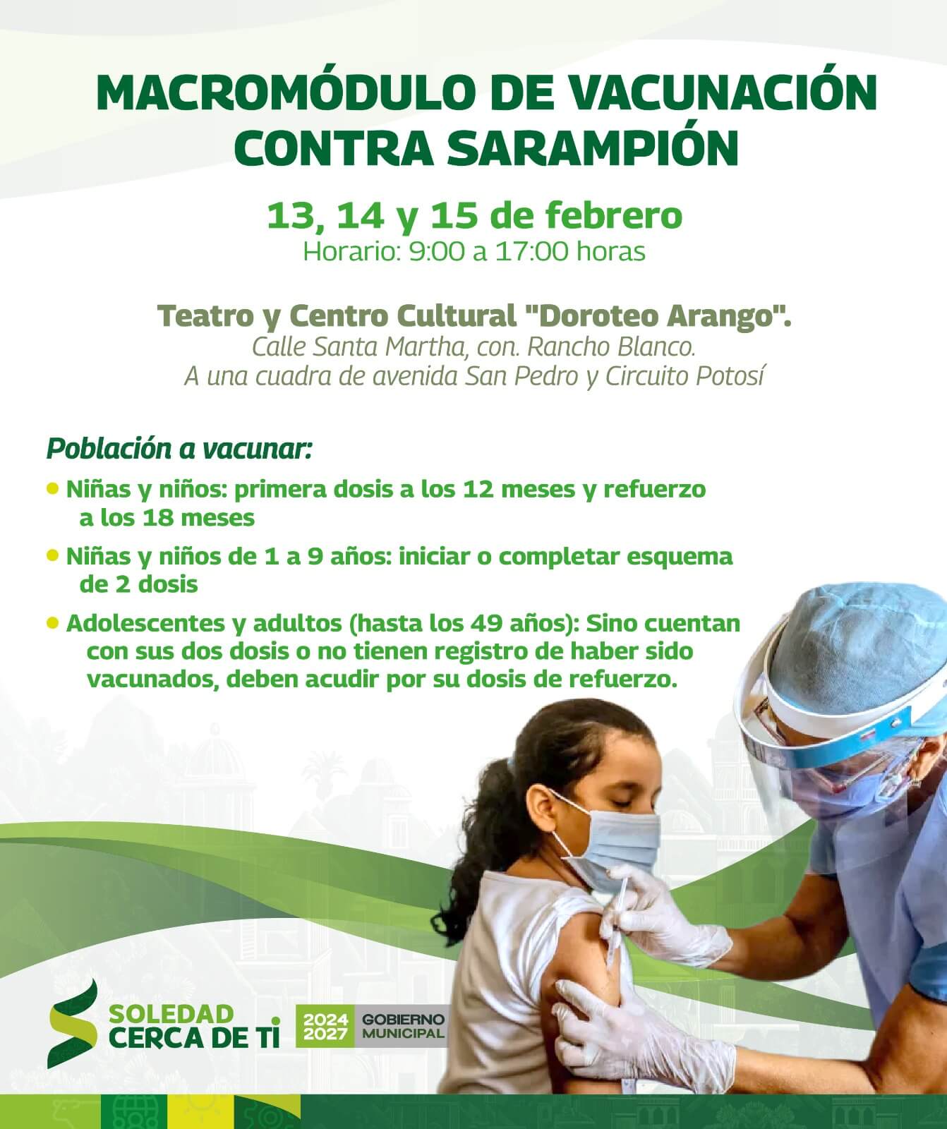 Soledad instala módulo emergente de vacunación contra el sarampión