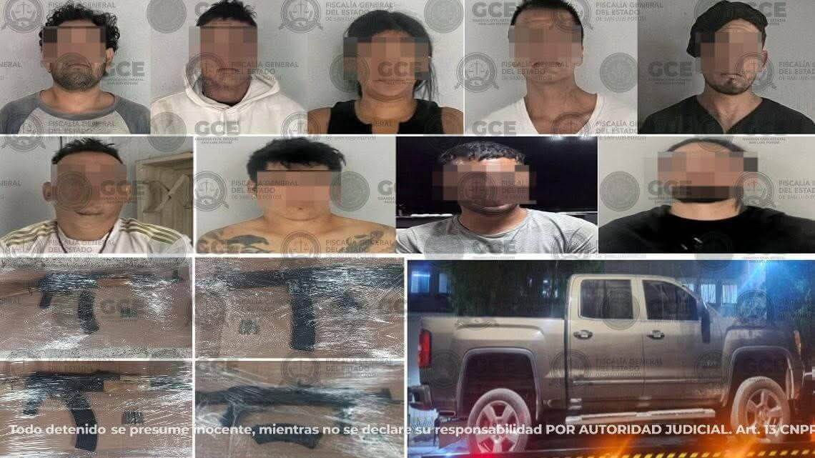 Detienen a nueve integrantes de Grupo Delictivo en Villa de Reyes; aseguran armas, droga y vehículos robados