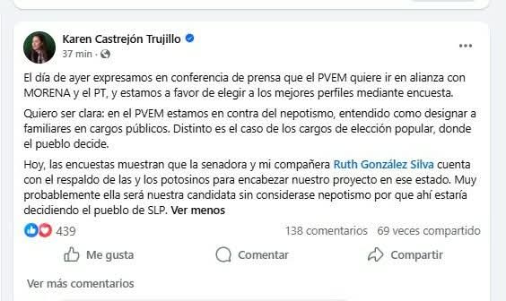 "El voto ciudadano no es nepotismo" dirigente del PVEM apoya a Ruth González rumbo al 2027