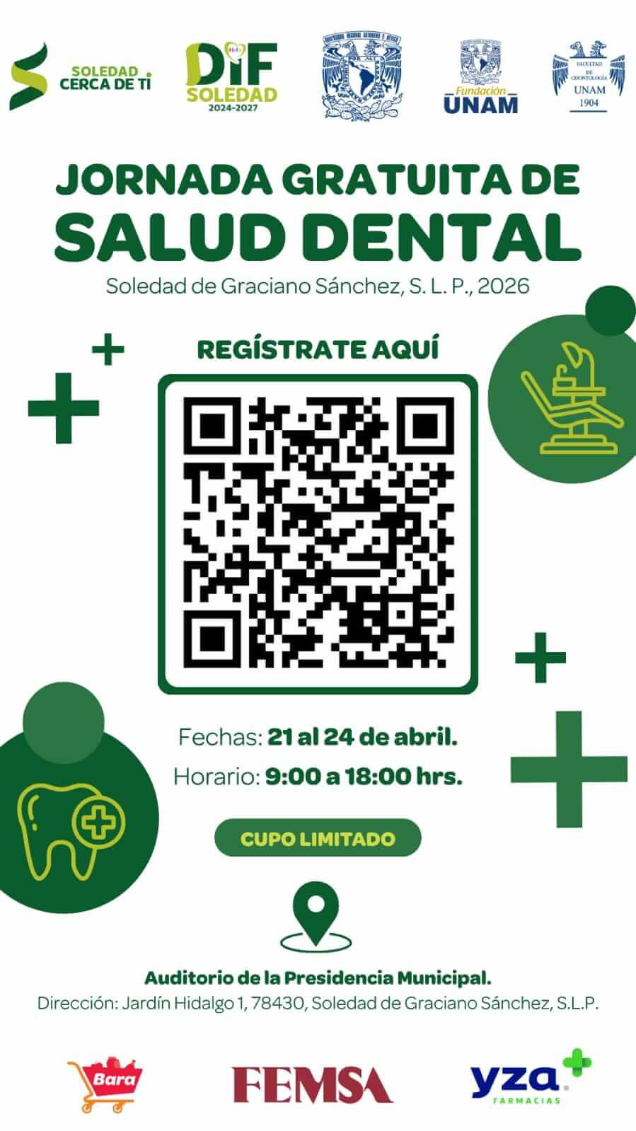 Soledad de Graciano Sánchez recibe jornada de salud bucal gratuita, del 20 al 24 de abril