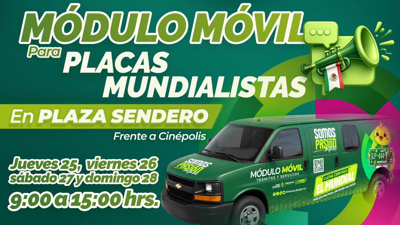Gobierno estatal acerca módulo de placas mundialistas a plaza sendero