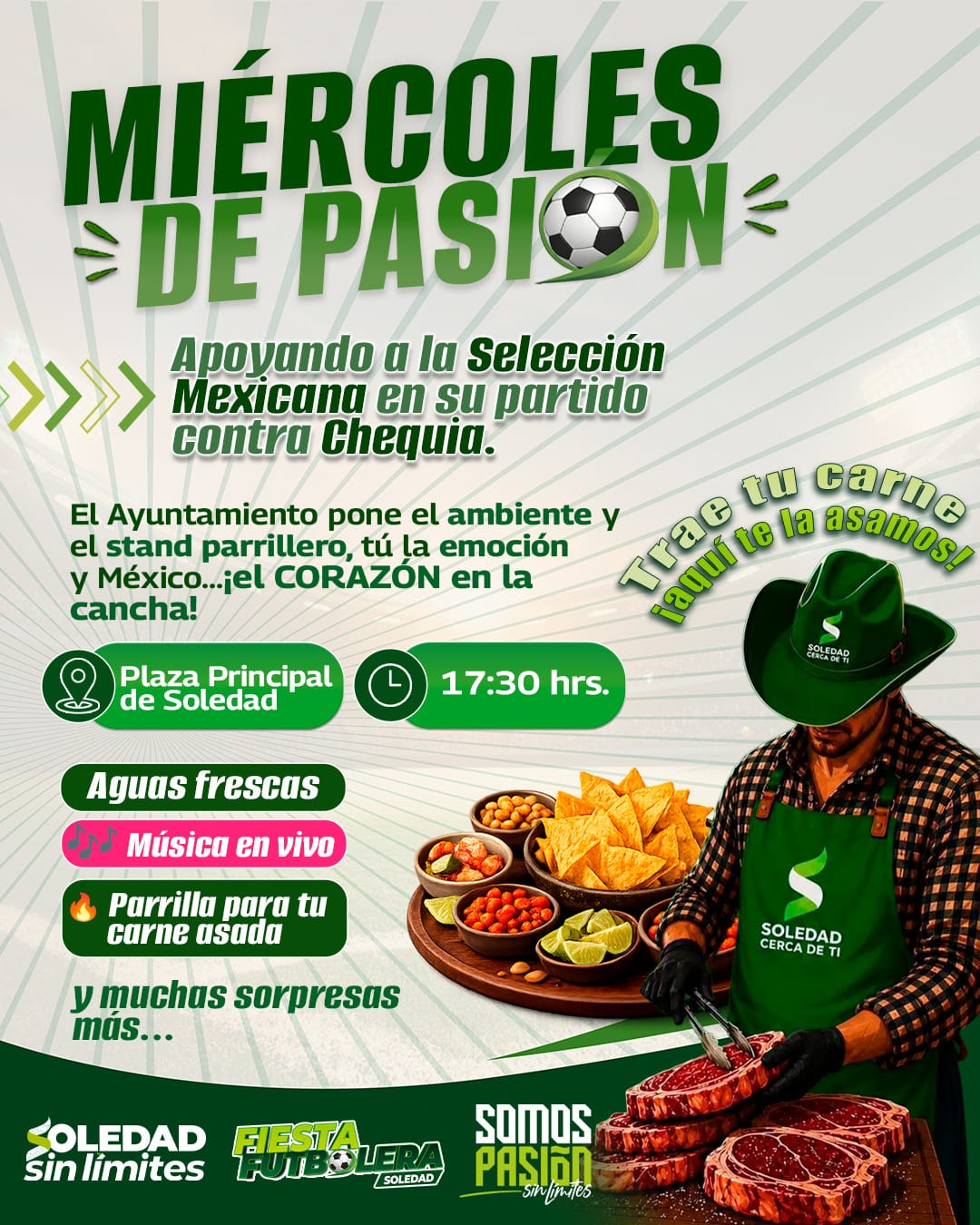 La plaza de Soledad se llena de pasión futbolera con partido México contra Chequia