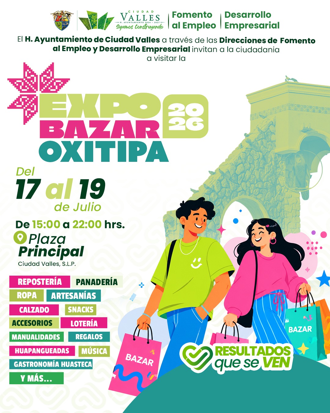 Del 17 al 19 de julio te invitamos a asistir a la Expo Bazar Oxitipa 2026 en la plaza principal