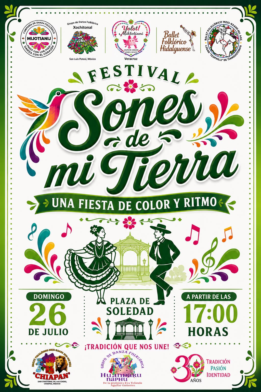 Soledad invita a vivir el domingo cultural con el festival nacional de folclor "Sones De Mi Tierra"