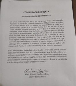 Sacerdote habría sido golpeado y rociado con gas lacrimógeno; Diócesis anuncia denuncia penal