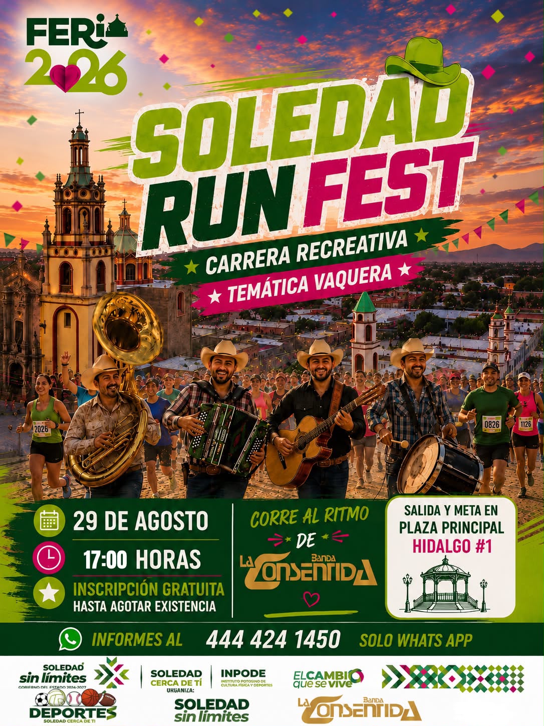 Invita gobierno soledense a carrera atlética con música banda en vivo "Soledad Run Fest 2026"