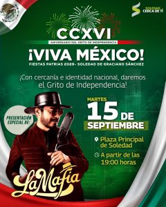 Alcalde Navarro Muñiz invita a celebrar la noche mexicana con la agrupación La Mafia